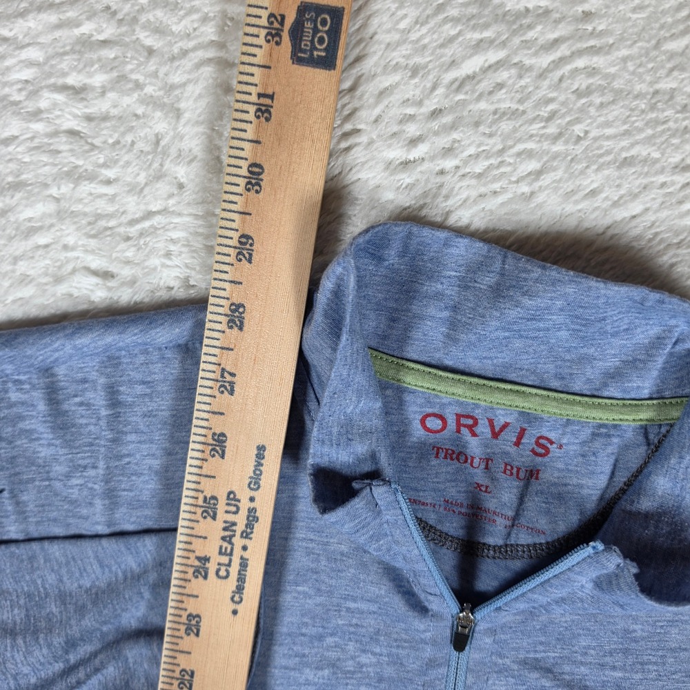 Orvis Trout Bum Mens XL Blue L/S 1/4 zip Pullover Lightweight Heathered RN70534 - Picture 6 of 9